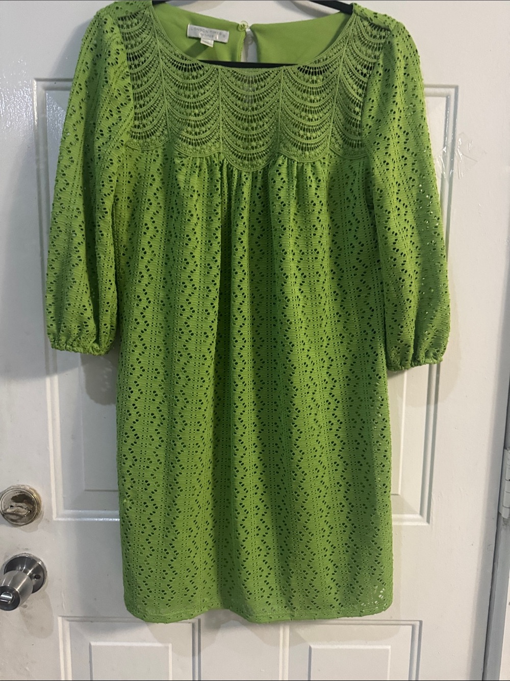 London Times Lime Green Eyelet Lace Mini Dress